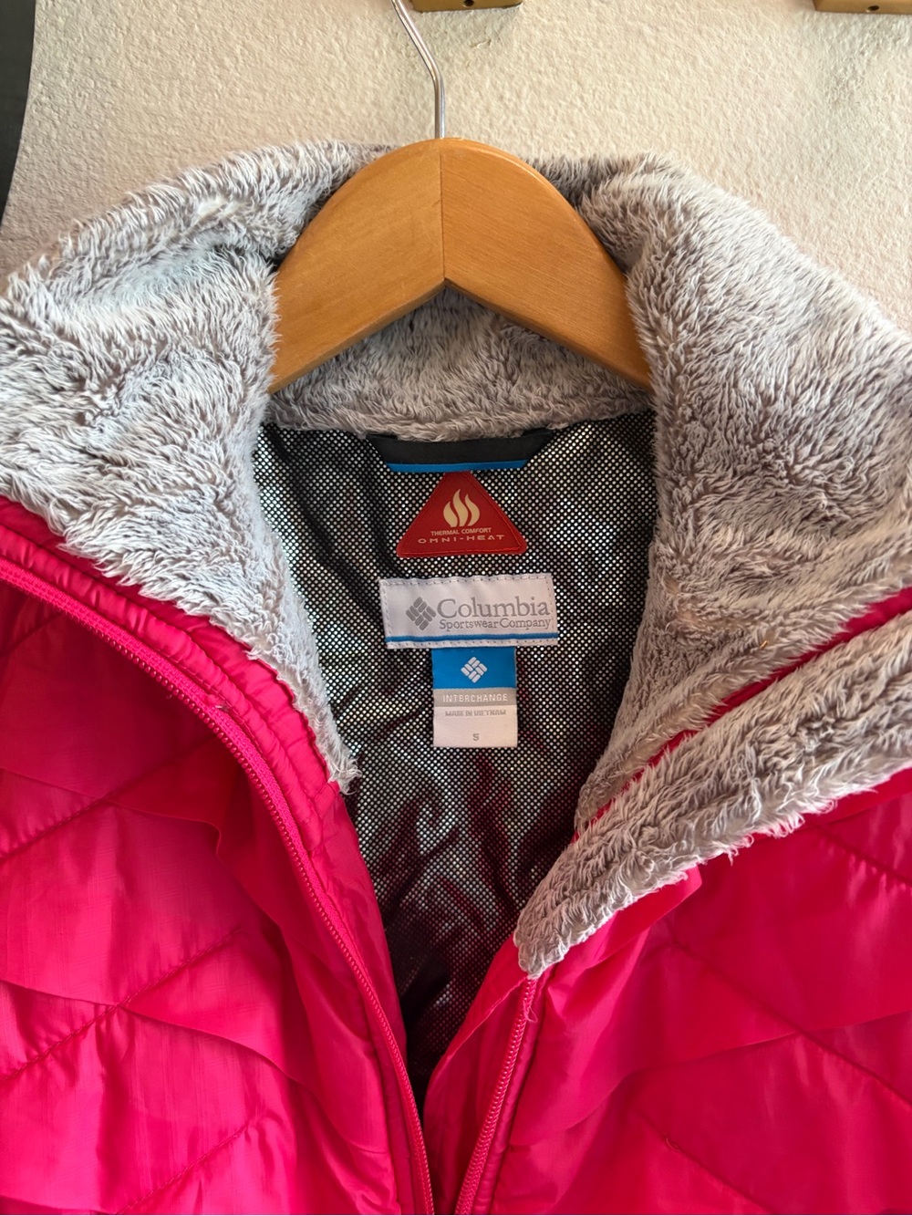 Columbia Quilted Puffer Jacket Interchange Pink Omni-Heat Faux Fur Collar - Picture 5 of 7